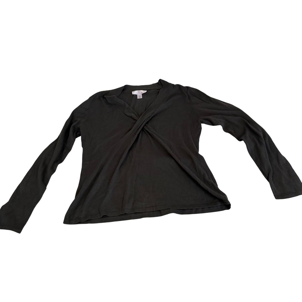 Nine & Co by Nine West Women Black Twist Front VNeck Long Sleeve Knit Top Size M